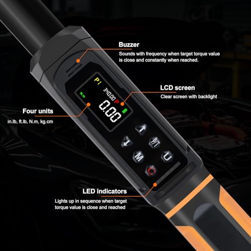 Uharbour Digital Torque Wrench 1/2 Drive, 3.8-250.8 Ft.lb Range, 1/2 Digital Torque Wrench ±1% Accuracy with Vibration, Buzzer and LED Alert, Suitable for Car, Motorcycle and Bicycle - size: 1/2" Drive 3.8-250.8 ft.lbs
