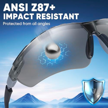 TICONN Anti-Fog Safety Glasses for Men and Women, ANSI Z87.1 Scratch Proof Eye Goggles with Adjustable Arms and UV Protection - style: 10 Pack/Gray