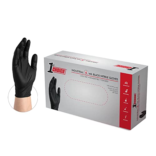 1st Choice Nitrile Gloves, Disposable, Latex-Free, Black, 6 Mil, Industrial, for Mechanics, Cleaning, Automotive and Home Use - size: X-Large, style: Box of 100