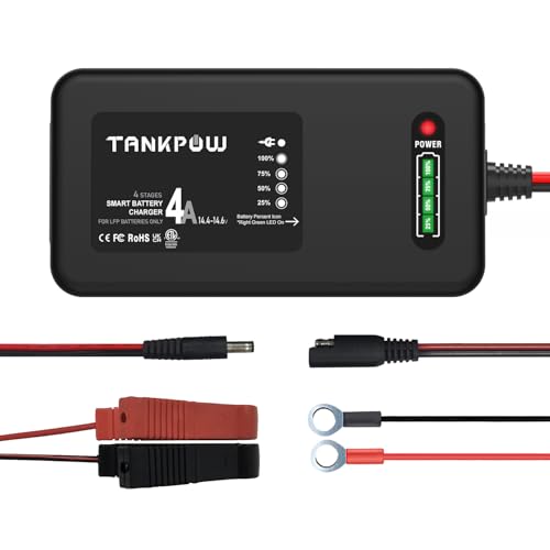 14.6V 4A LiFePO4 Lithium Battery Charger,Smart Battery Charger Maintainer with 4LEDs Indicator,SAE Connector for Cars,Golf Trolley,UAV,Fishing Boat Deep Cycle Batteries(ETL Listed)