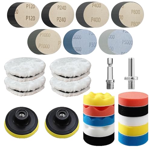 78Pcs Headlight Restoration Kit,3 Inch Drill Polishing Kit, Wet Dry Sandpaper Drill Sanding Attachment with Buffing Pads for Car Polish,Resin Polish Rotary Tools Attachment (3 Inch 78Pcs)