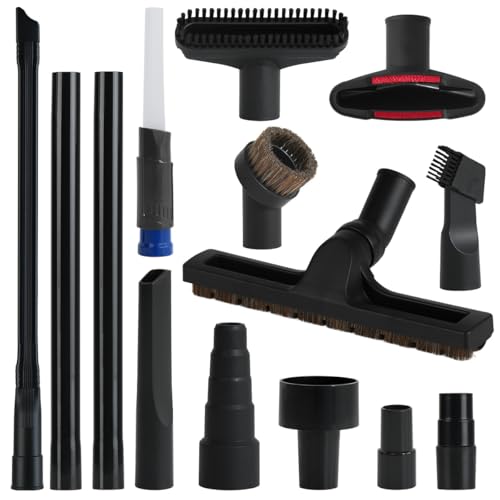 SEVNX Universal Vacuum Attachments Kits for Shop Vac, 2 1/2" to 1 1/4" Vacuum Adapter, 1 7/8" to 1" Hose Adapter Dust Brush Flexible Crevice Extension Wand Tool for Shop Vac Accessories(14 PCS)