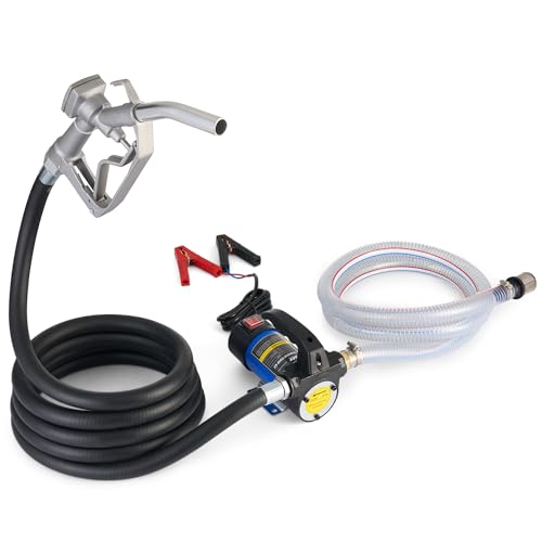 Orion Motor Tech Diesel Transfer Pump, 12 Volt Fuel Transfer Pump with Nozzle Hoses for Transferring Diesel, Kerosene, Self Priming DC Electric Fuel Pump Kit, Oil Not Included - color: 12GPM Diesel Pump Kit
