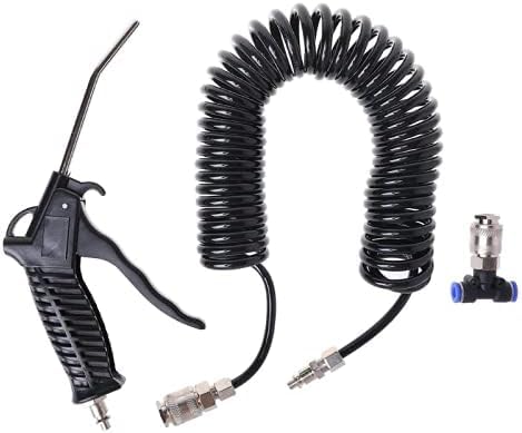 Air Blow Gun Kit Air Duster Cleaning Nozzle Blow Spray Tool Kit with 5 Meter Long Coil PU Air Hose,4×6mm(Black) - color: Black