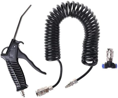 Air Blow Gun Kit Air Duster Cleaning Nozzle Blow Spray Tool Kit with 5 Meter Long Coil PU Air Hose,4×6mm(Black) - color: Black