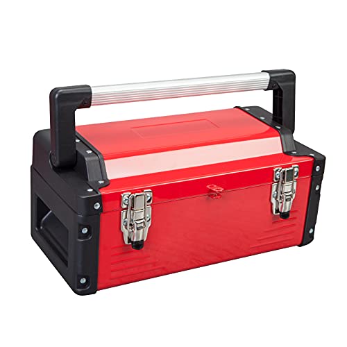 Jack Boss Metal Tool Box Steel 16" Inch Tool Organizer Box Durable Portable Tool Storage with Alum Alloy Handle Double-Lock Toolbox & Removable Tray … - size: 16Inch