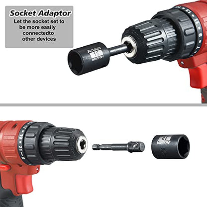 AOBEN 3/8-Inch Drive Impact Socket Set, 49 Pieces,6 Point (5/16" - 3/4", 8mm - 22mm), Deep/Shallow, Includes 3", 6" Extension bars, Universal Joint, 1/2" to 3/8" adaptor, 3/8" Inch Socket Adapter - size: 3/8-Inch 49PCS