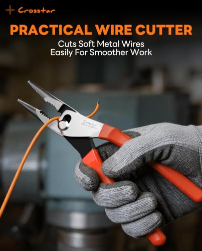 Crosstar 9-Inch Long Nose Slip Joint Pliers, CR-V Steel Needle Nose Pliers with 2-Position Adjustable Jaw, Self-Returning Spring & 2-Zone Serrated Jaw for Clamping, Tightening and Loosening