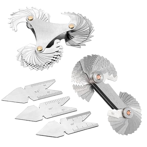 5 Pcs Thread Pitch Gauges Measure Tool Set,Stainless Steel Thread Gauges 3 Pcs 55 & 60 Degree Metric System Centre Gage + 51Pcs America SAE Type + 52 Pcs Metric & America SAE Type & British Whitworth - color: Thread Gauges Sets A
