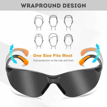 ProtectX Safety Glasses for Men & Women, Safety Sunglasses with Anti-Fog Scratch Resistant Lenses, Non-Slip Grips, ANSI Z87.1 - color: Olympus Tinted Smoke 12 Pk