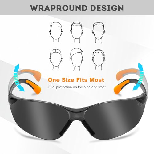 ProtectX Safety Glasses for Men & Women, Safety Sunglasses with Anti-Fog Scratch Resistant Lenses, Non-Slip Grips, ANSI Z87.1 - color: Olympus Tinted Smoke 3 Pk