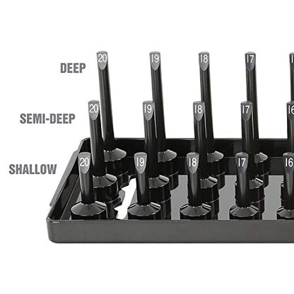 OEMTOOLS 22337 3-Post SAE And Metric Socket Tray Set, 6 Piece, Deep, Shallow, And Impact 3 Row Socket Organizer for Tool Box Drawer, 1/4, 3/8 and 1/2 Inch Drive, SAE And Metric, Black, Green - size: 6 Piece SAE and Metric