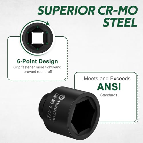 2-1/2" Impact Socket 1" Drive, 6 Point Design for Heavy Truck | CR-MO, ANSI Certified, Large & Spindle Nut Socket 1 Inch Drive for Construction, Oilfield & Equipment Service - size: 2-1/2"(1 PCS)