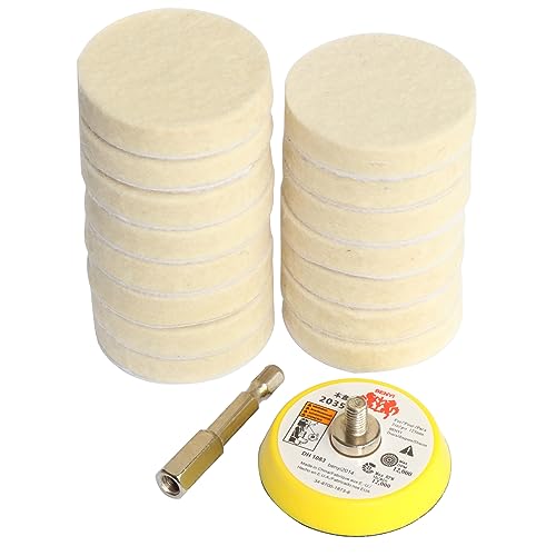 2 Inch Wool Felt Polishing Pad Buffing Wheel Set,Drill Polishing Kit for Metal Glass Stone (17)