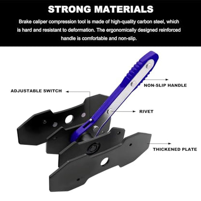 Brake Caliper Compression Tool Kit, 360° Ratchet Piston Compressor with 2 Large Steel Plates & 4 Caliper Hooks, Ratcheting Hand Wrench Expander Brake Pad Spreader for Car Truck SUV (Blue) - color: Blue