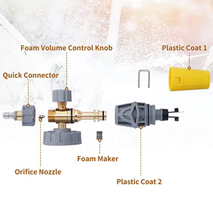 Tool Daily Foam Cannon for Pressure Washer, Adjustable Foam Blaster, 1.5 L | Clear Snow Foam Lance with M22 and 1/4 Inch Quick Connect, Wide Mouth, Additional Orifice Nozzle 1.1mm, 3600 PSI - color: Yellow