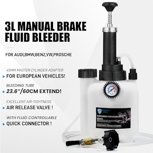 SMOTIVEPRO Manual Brake Bleeder Kit, 3L One Man Brake Bleeding Kit | 45mm Adapter for Most European Brake Master Cylinder Reservoirs, Professional Brake Fluid Bleeding - size: 45mm Adapter for BMW/Audi/VW/Mercedes