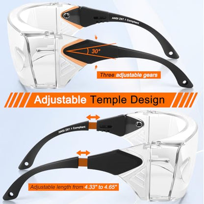 OXG Anti Fog Safety Glasses, ANSI Z87.1 Protective Eyewear with Side Shields, UV Protection Lens, Adjustable Temples - color: 1 Pack Clear
