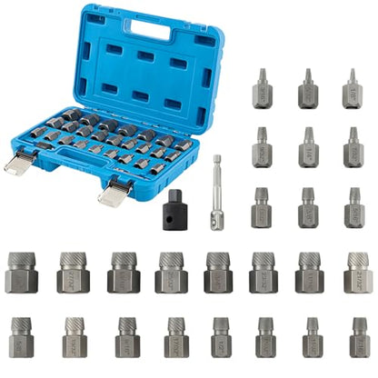 Goplus 27 Pieces Screw Extractor Set, Dual Headed Easy Out Bolt Removal Kit with 3/8" Drive, Hex Head Bolt Remover, Multi-Spline Extractors for Removing Stripped, Rusted, Damaged Screw Stud, CrMo - color: Blue