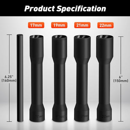 5PCS Deep Lug Nut Remover, 1/2" Spiral Twist Socket Extractor Kit | Bad Lug Nut Remover for Damaged, Rounded-Off & Rusted Lug Nuts, Cr-Mo Steel, Metric, Heavy Duty Storage Case