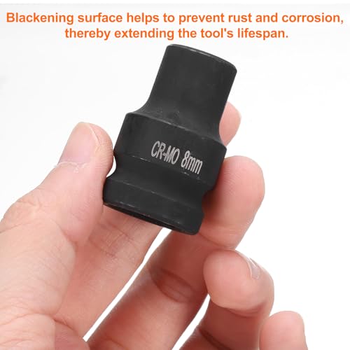 HARFINGTON 2pcs 4 Point Square Socket 1/2" Drive 8mm Metric Square Impact Socket CR-MO Blackening Standard Wheel Sockets Pneumatic Socket Tool for Auto Repair Mechanical Maintenance Home Use - size: 8mm
