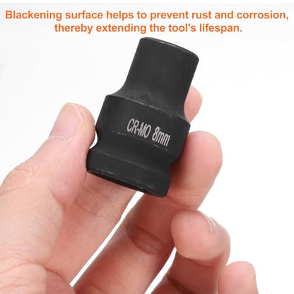 HARFINGTON 4 Point Square Socket 1/2" Drive 8mm Metric Square Impact Socket CR-MO Blackening Standard Wheel Sockets Pneumatic Socket Tool for Auto Repair Mechanical Maintenance Home Use - size: 8mm