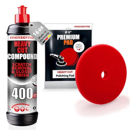 menzerna Deep Scratch and Swirl Remover Kit I Car polishing Set with Menzerna Heavy Cut 400 (16oz) and 6 Inch Polishing Pad I Deep Scratch Remover and high Gloss Kit for All Types of Vehicles - style: 16oz. + Pad