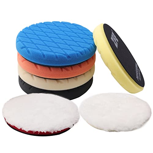 Buffing Polishing Pads, ZFE 7Pcs 6"(150mm) Waffle Foam Buffing Pads Polishing Pads Wool Pad Kit for 6Inch Backing Plate RO/DA/GA Car Polisher Boat Compounding, Polishing and Waxing - color: 6Pcs 6Inch Polishing Pad Sets, size: 6 Inch (150mm)