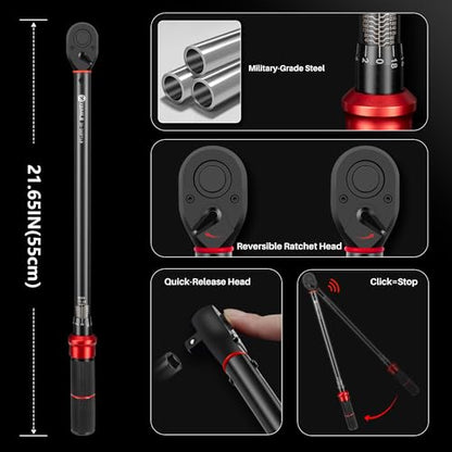 1/2-Inch Drive Click Torque Wrench-20-260 Ft-Lb for Motorcycle Car | Dual-Direction Adjustable 72 Tooth Torque Wrench(27-352.3Nm), Dual Range Scales,High 3% Precision for Truck Wheel Repair DIY - style: 1/2"DR.20-260 FT-LB