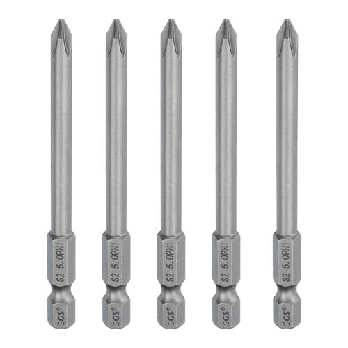 HARFINGTON 5pcs #1 Phillips Screwdriver Bit PH1 1/4" Hex Shank 3.15" (80mm) Long Magnetic S2 Steel Industrial Grade Screw Driver Bit Cross Head Electric Drill Bits 0.197" (5mm) Rod - size: PH1 x 80mm x 5mm