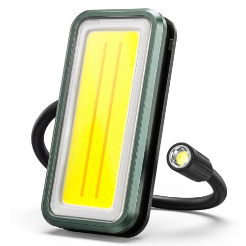 1-Pack LED Rechargeable Work Light with Flexible Gooseneck Light, 750LM Portable Magnetic Light with Stepless Dimming & 6 Lighting Modes, Magnet, Hook & Clip for Car Repair, Camping, Emergency
