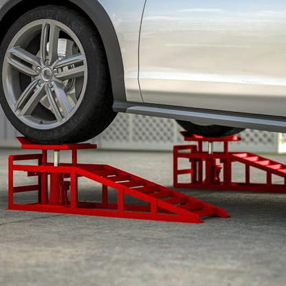2 Pack Hydraulic Car Ramps 5T 10000lbs Low Profile Car Lift Service Ramps Truck Trailer Garage,Height Hydraulic Vehicle Ramps, Lift Height 11.61-16.21 Inches - color: Red-5t