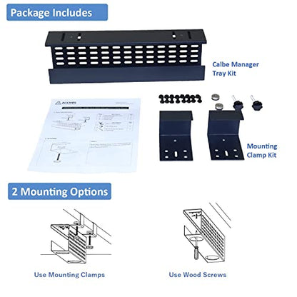 AEONS Under Desk Cable Management Tray Black Horizontal 16-inch Under Desk Removable C Clamp Mount Computer Cord Raceway and Modesty Panel - style: 16” Clamp