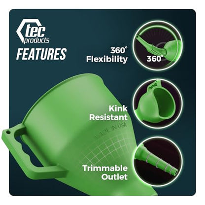 TEC Products FlexAll Long Flexible Funnels - Automotive Oil Funnel with Hose, Durable Nitrile Rubber for Oil Change, Transmission Funnel Fluid, Diesel, Fuel, Gas - Made in USA - Green (16 x 5 Inches) - color: Green, size: Large