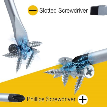 2Pcs 12-Inch Phillips & Flat Screwdriver Set, Long Cross Head & Slotted Blade Design, 6mm Tip Magnetic Extended Screwdriver - color: Black & Yellow