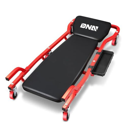 ‎DNA MOTORING TOOLS-00271 Rolling Car Creeper with 3-leves Adjustable Headrest & 6 Casters,300lbs Max Weight Capacity,Red - color: Red