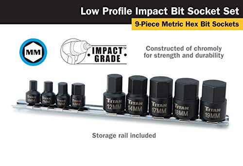 Titan 16141 9-Piece Low Profile Impact Metric Hex Bit Socket Set - size: Low Profile Metric Hex Impact