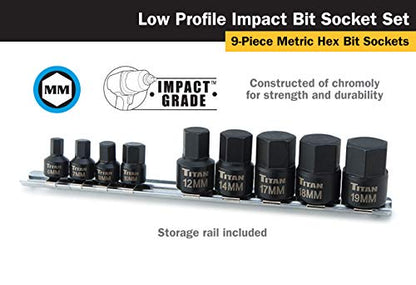 Titan 16141 9-Piece Low Profile Impact Metric Hex Bit Socket Set - size: Low Profile Metric Hex Impact