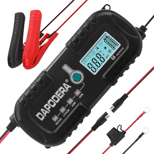 Car Battery Charger, 12V 6A Smart Battery Trickle Charger Automotive 12V Battery Maintainer Desulfator with Temperature Compensation for Car Motorcycle Mower Marine Lead Acid Batteries