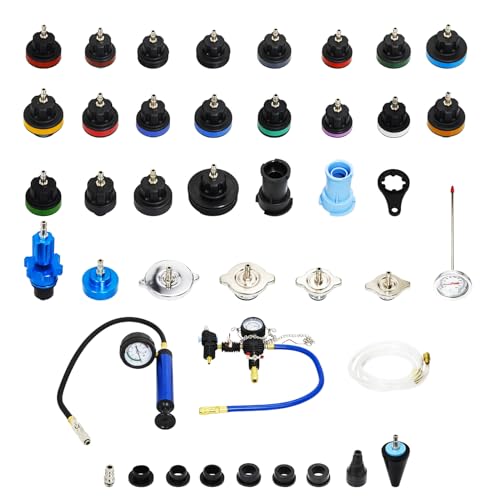 45Pcs Radiator Pressure Tester Kit, Coolant Pressure Tester and Vacuum Refill Kit for Automotive Cooling System Water Tank Leakage Detection