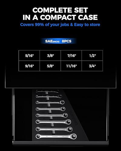 toolant 8pcs Ratcheting Wrench Set, Offset Head Double Box-End Ratcheting Wrench Set, 5/16-3/4" SAE Set, 90-Tooth and 4° Swing, with Storage Tray - size: 8pcs 5/16-3/4"