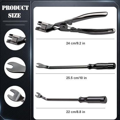 3 Pcs Auto Clip Pliers Set & Fastener Remover – Car Trim Rivet Removal Pry Tool Repair Kit with Storage Bag, for Automotive Door Panel, Upholstery, Dashboard, Plastic Fasteners (Black) - color: Black