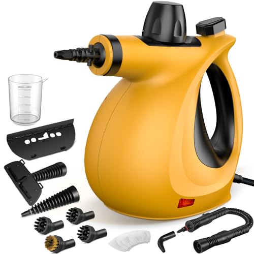 Phueut Pressurized Handheld Multi-Surface Natural Steam Cleaner with 12 pcs Accessories, Multi-Purpose Steamer for Home Use, Steamer for Cleaning Floor, Upholstery, Grout and Car (Orange) - color: Orange