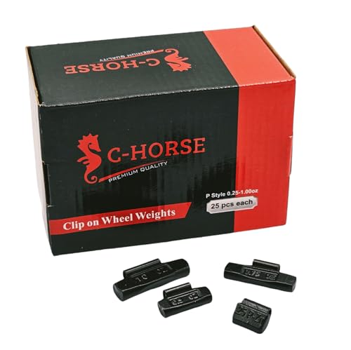 C-HORSE 100Pcs P Series Clip on Wheel Weights Black Coated Assortment for Hammer Type Rim Balancers, 0.25oz, 0.50oz, 0.75oz, 1.0oz, 25pcs for Each Size Fit for Steel Wheel (P 0.25-1oz) - size: P 0.25-1oz