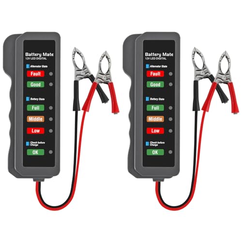 2Pcs 12V Car Battery Tester and Alternator Tester 12 Volt Automotive Battery Analyzer, Charging System Checker with LED Indicator for Cars, Trucks