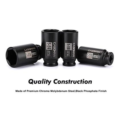 CASOMAN 1/2-Inch Drive Deep Spindle Axle Nut Impact Socket Set, 6 Point, CR-MO, SAE, 1" to 1-1/2", 8-Piece 1/2" Dr. Deep Impact Socket Set - size: 1/2" Dr. 8pcs (1" - 1-1/2")