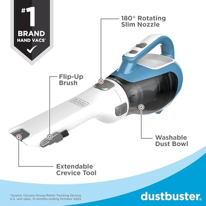 Black+Decker, Dustbuster AdvancedClean Handheld Vacuum Cordless, Compact Home and Car Vacuum with Crevice Tool, Rotating Nozzle and Charging Station - style: AdvancedClean