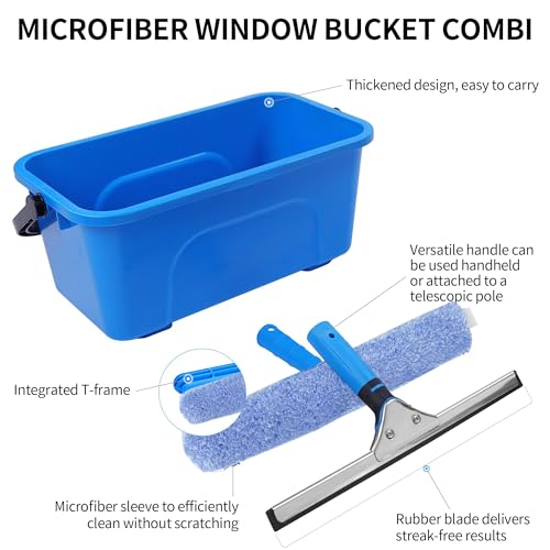 Window Washing Kit,Window Cleaning Squeegee Kit with Bucket | Professional window washing equipment,Squeegee for Window Cleaning,window squeegee for home Outdoor Car Commercial Use - size: 17.7"L x 10.04"W x 7.48"H