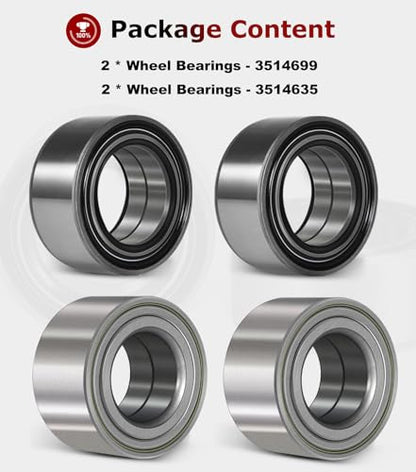 for Polaris Ranger 900 1000 XP Wheel Bearings 2013-2019 Front and Rear (4) Crew Replace 3514635, 3514699
