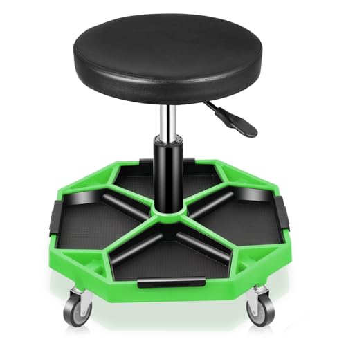 Auto Dynasty Mechanic Stool, Adjustable Rolling Pneumatic Creeper Garage Shop Seat with Tool Tray, 300 LBS Roller Seat for Workshop Auto Repair, Adjustable Height 15.7" to 21", Green - color: Green
